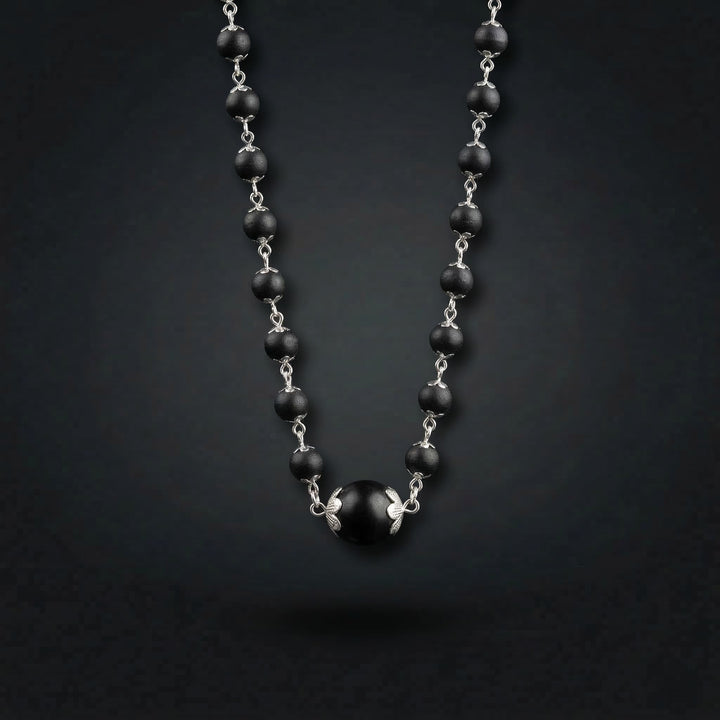 Silver Plated Karungali Mala with 12MM Karungali Bead