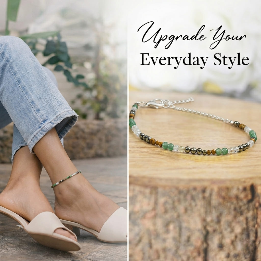 Money Magnet Anklet with Pyrite, Tiger Eye, Citrine & Aventurine Beads