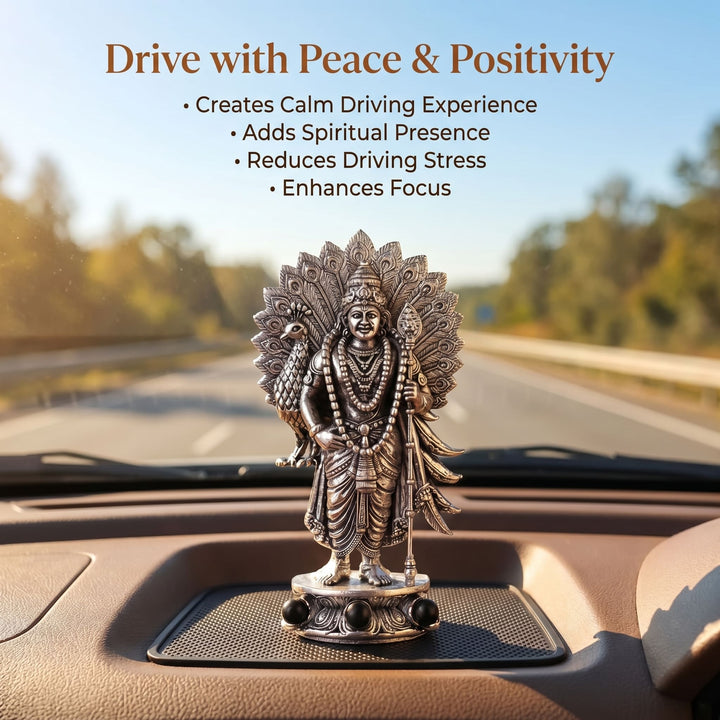 Divine Lord Murugan Idol with Peacock - Silver Plated