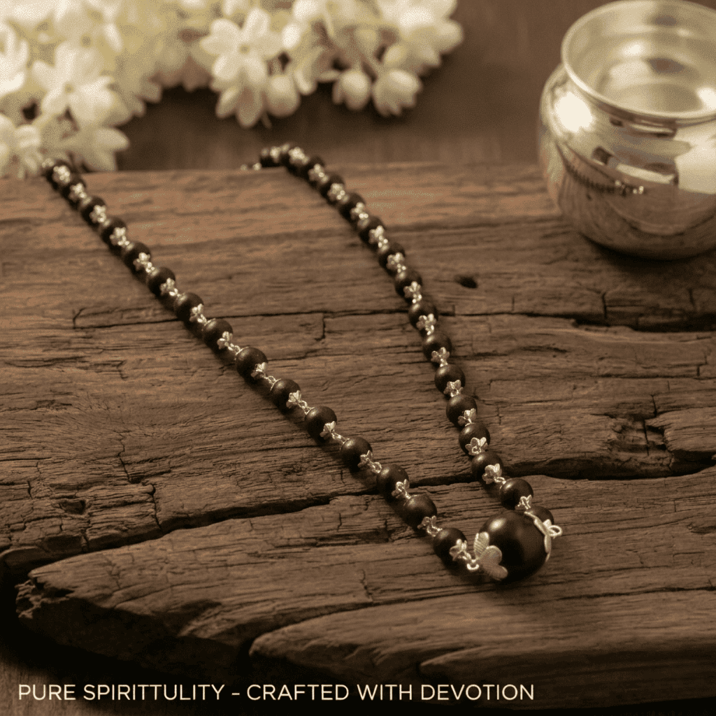 Silver Plated Karungali Mala with 12MM Karungali Bead