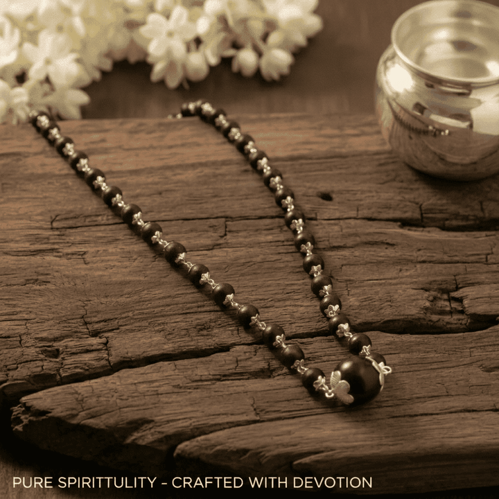 Silver Plated Karungali Mala with 12MM Karungali Bead