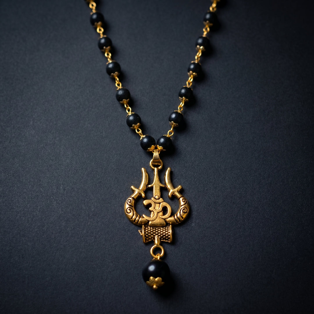 Om Shiva Trishul Karungali mala with free 5 mukhi rudraksha