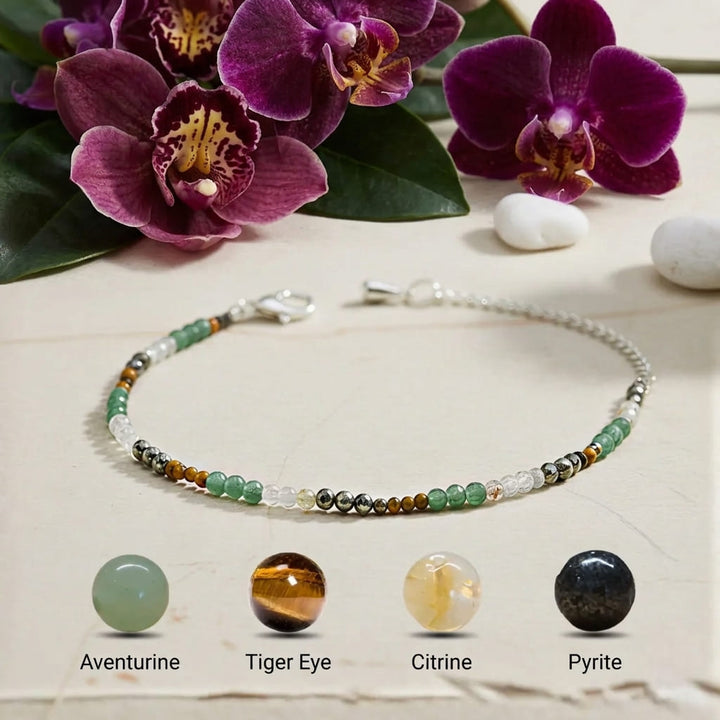 Money Magnet Anklet with Pyrite, Tiger Eye, Citrine & Aventurine Beads