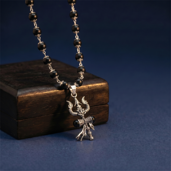 The Trishul Karungali Mala Silver