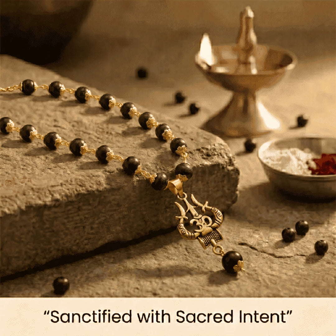 Om Shiva Trishul Karungali mala with free 5 mukhi rudraksha