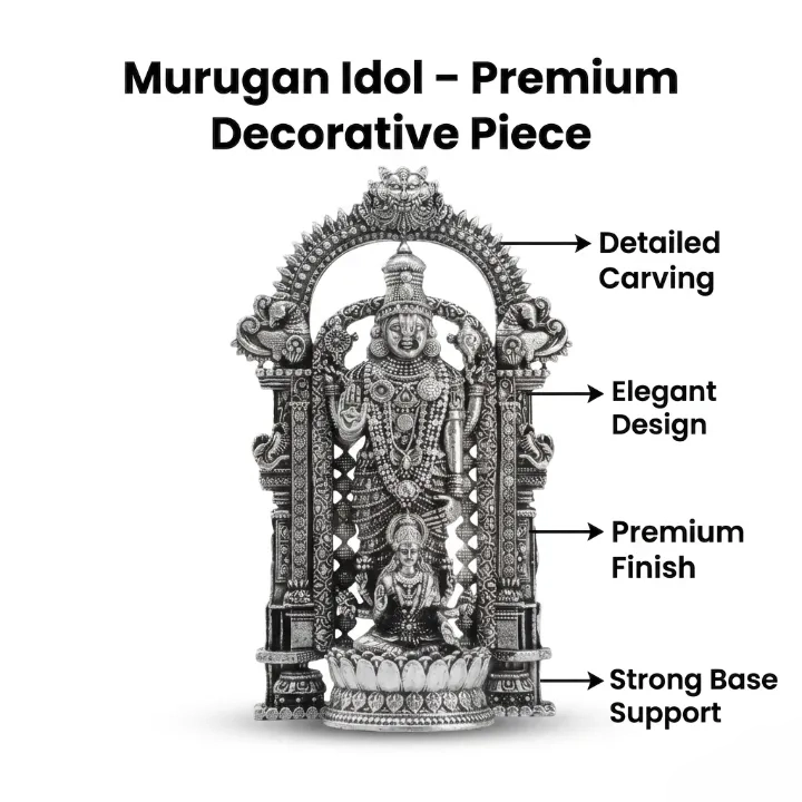 Lord Murugan Mini Idol for Car Dashboard - Silver Plated