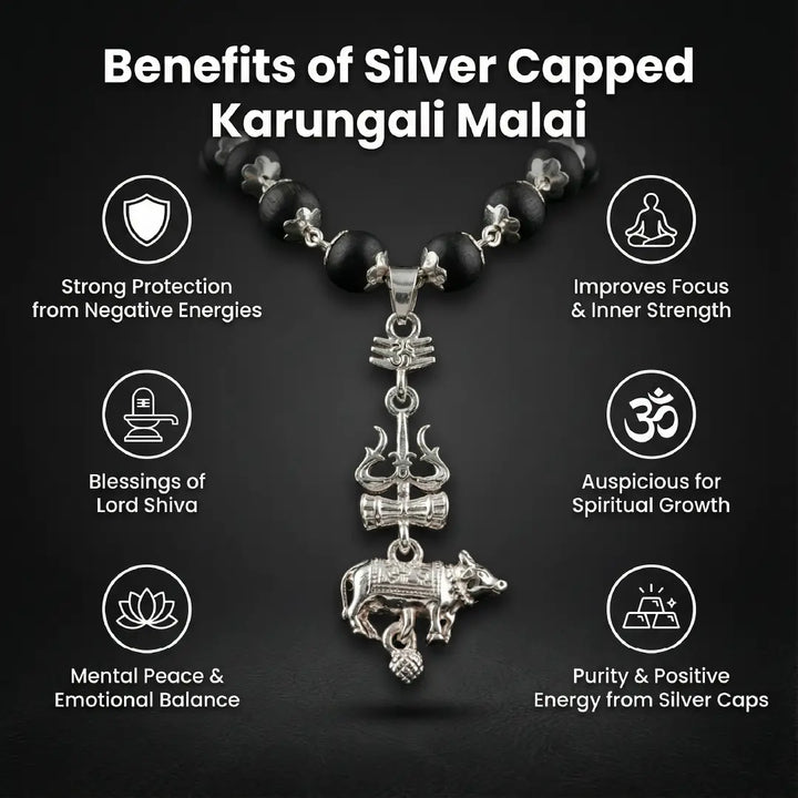 Shive Raksha Karungali Mala With Trishul Nandi Pendant