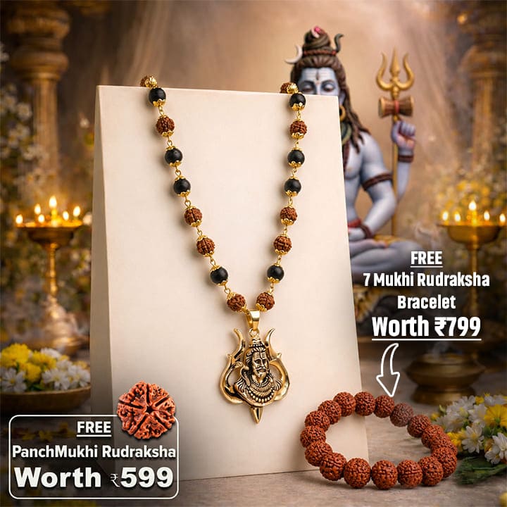Rudraksha Karungali Malai in Gold-Cap with Shiv Pendant