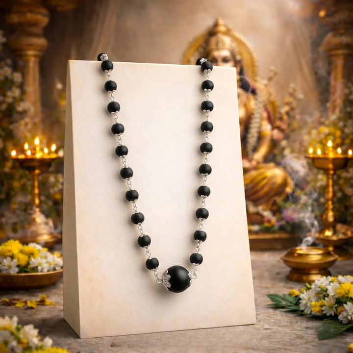 Silver Plated Karungali Mala with 12MM Karungali Bead