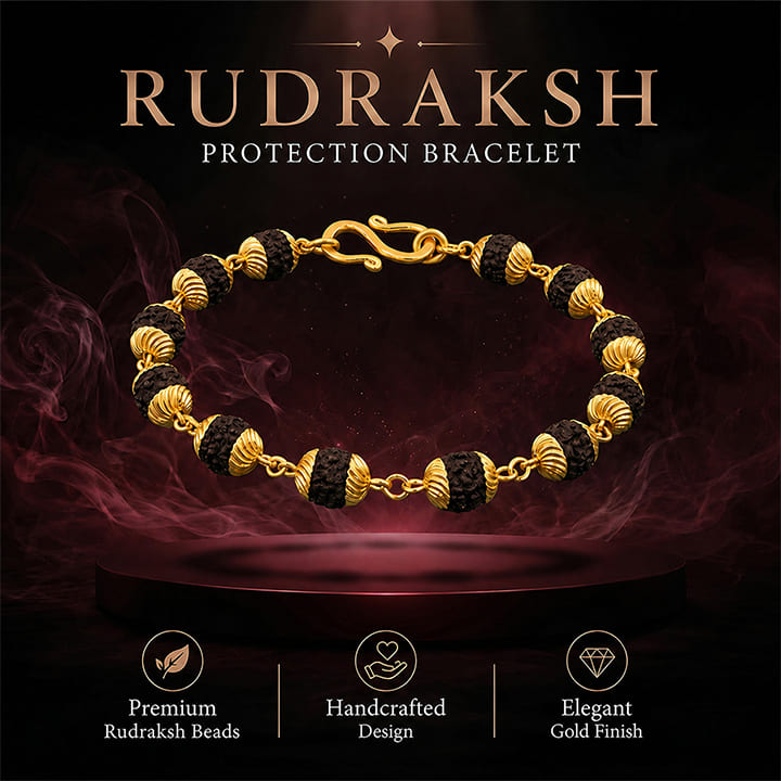 Gold Plated Black Grace Rudraksha Bracelet - For Women