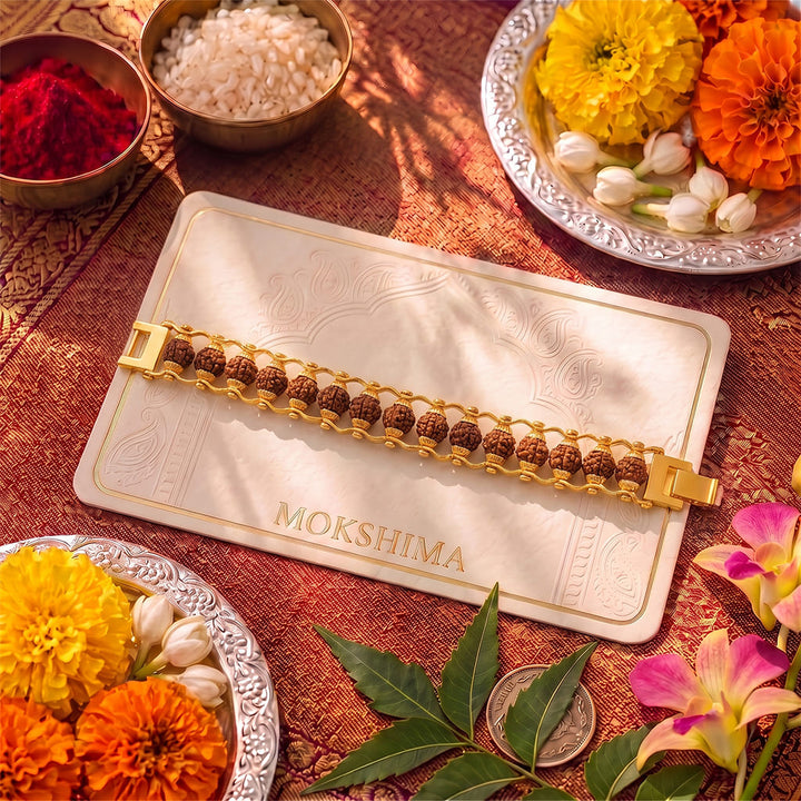 Gold Plated Modern Rudraksha Rakhi
