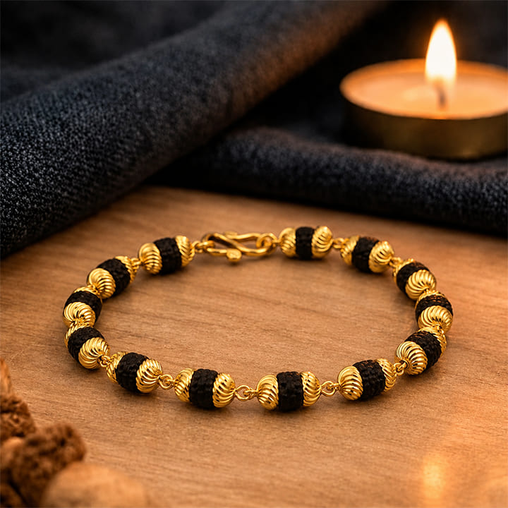 Gold Plated Black Grace Rudraksha Bracelet - For Women
