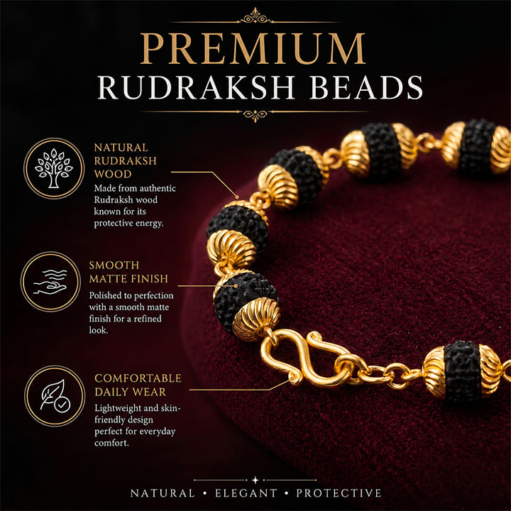 Gold Plated Black Grace Rudraksha Bracelet - For Women