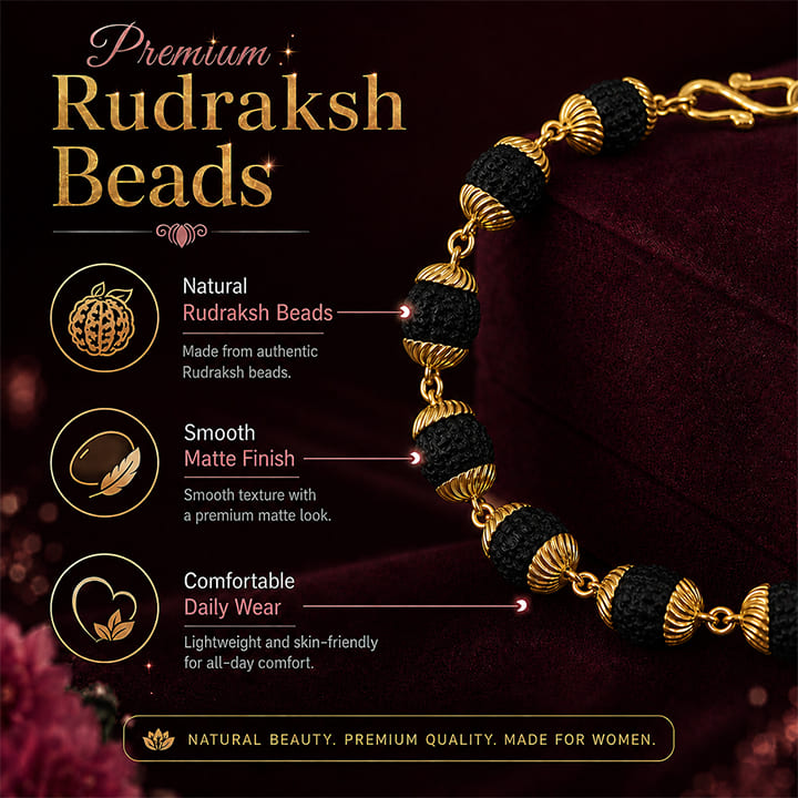 Gold Plated Black Grace Rudraksha Bracelet - For Women