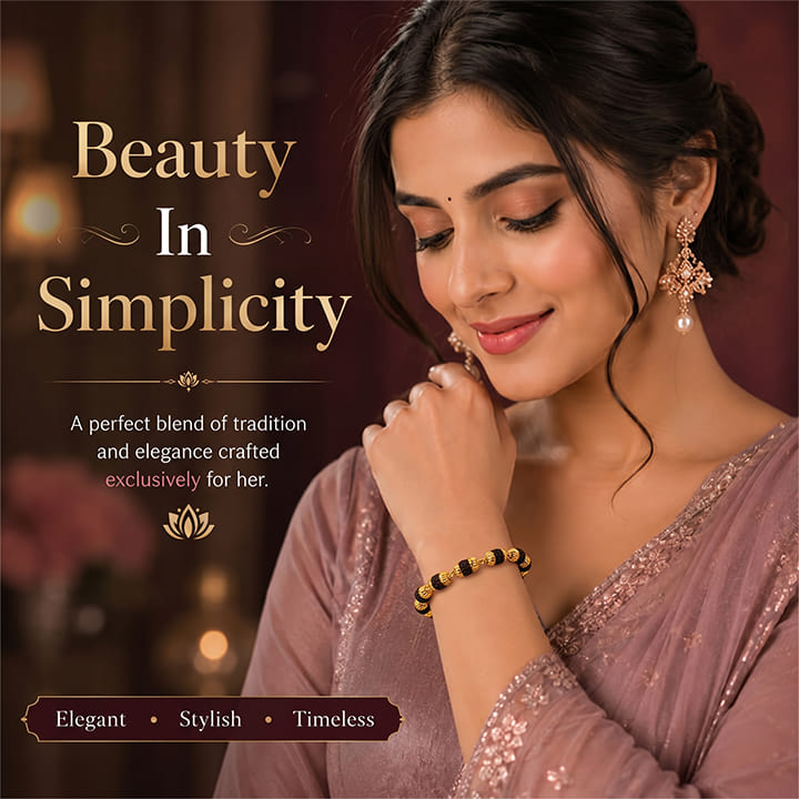 Gold Plated Black Grace Rudraksha Bracelet - For Women