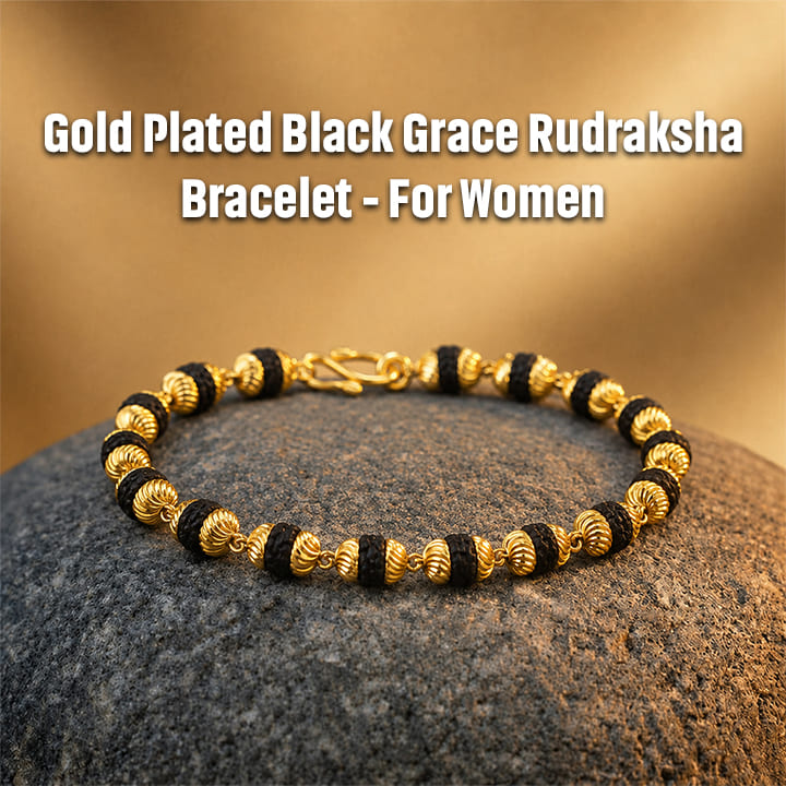 Gold Plated Black Grace Rudraksha Bracelet - For Women