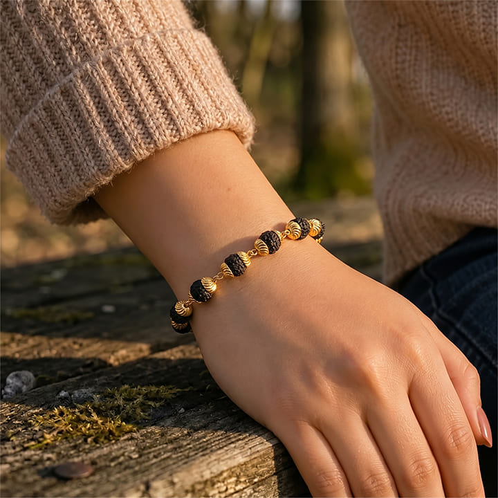 Gold Plated Black Grace Rudraksha Bracelet - For Women