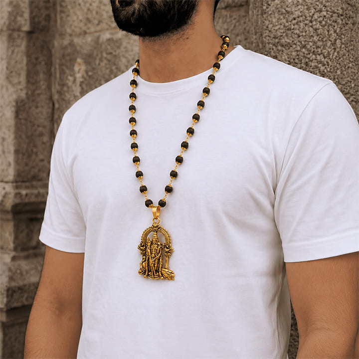 Gold Plated Karungali Necklace with Murugan Pendant