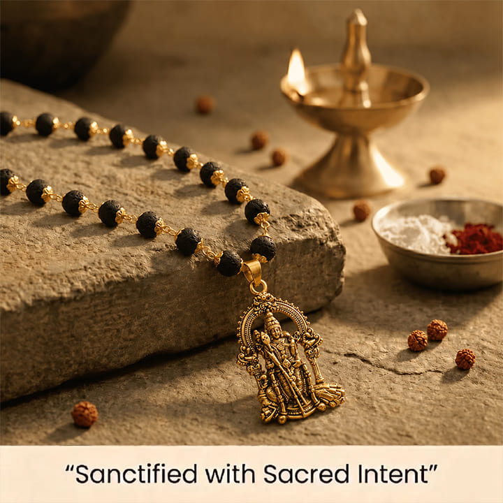 Gold Plated Karungali Necklace with Murugan Pendant