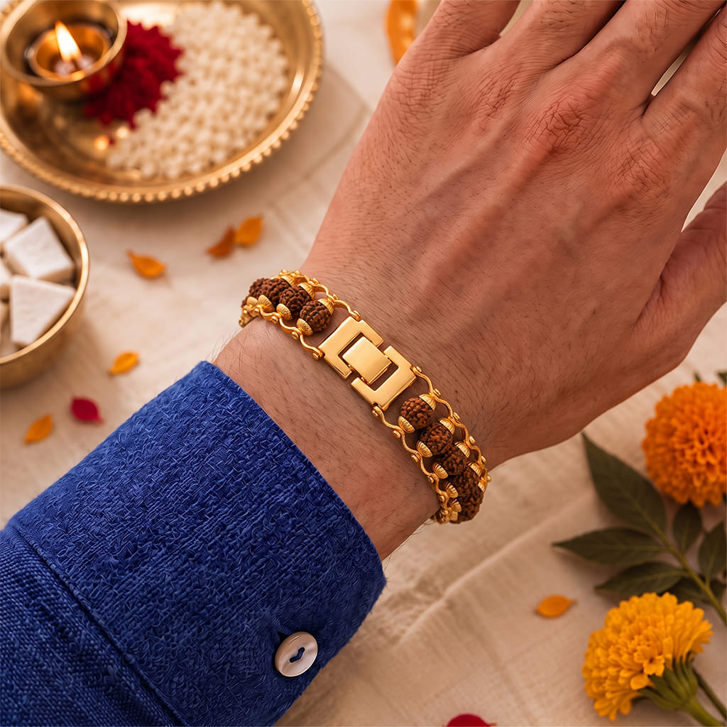 Gold Plated Modern Rudraksha Rakhi
