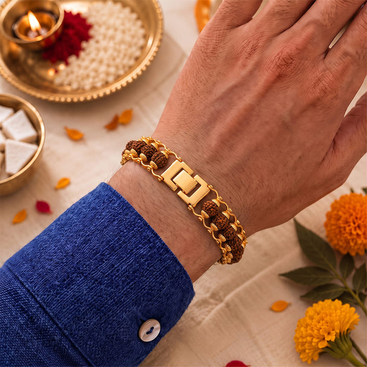 Gold Plated Modern Rudraksha Rakhi