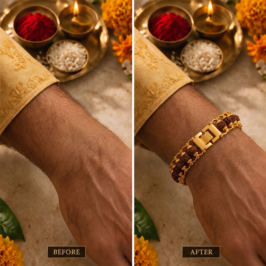 Gold Plated Modern Rudraksha Rakhi