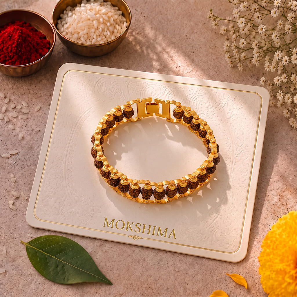 Gold Plated Modern Rudraksha Rakhi