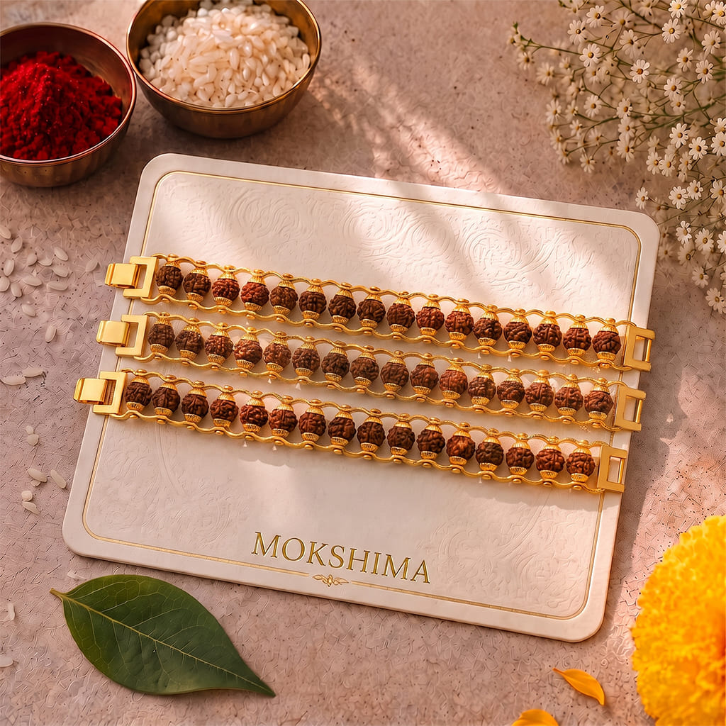 Gold Plated Modern Rudraksha Rakhi