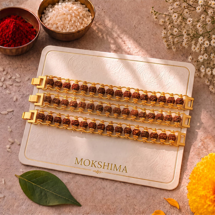 Gold Plated Modern Rudraksha Rakhi