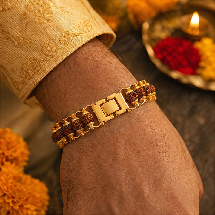 Gold Plated Modern Rudraksha Rakhi
