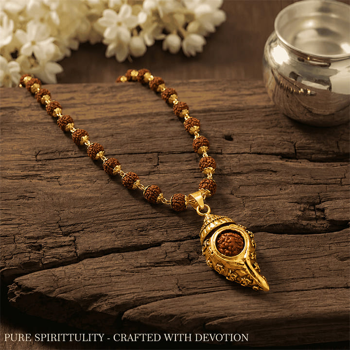 Gold Plated Shiv Shankh Rudraksha Mala