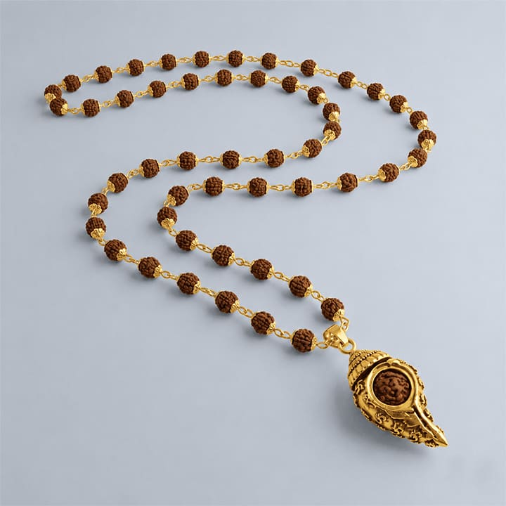 Gold Plated Shiv Shankh Rudraksha Mala