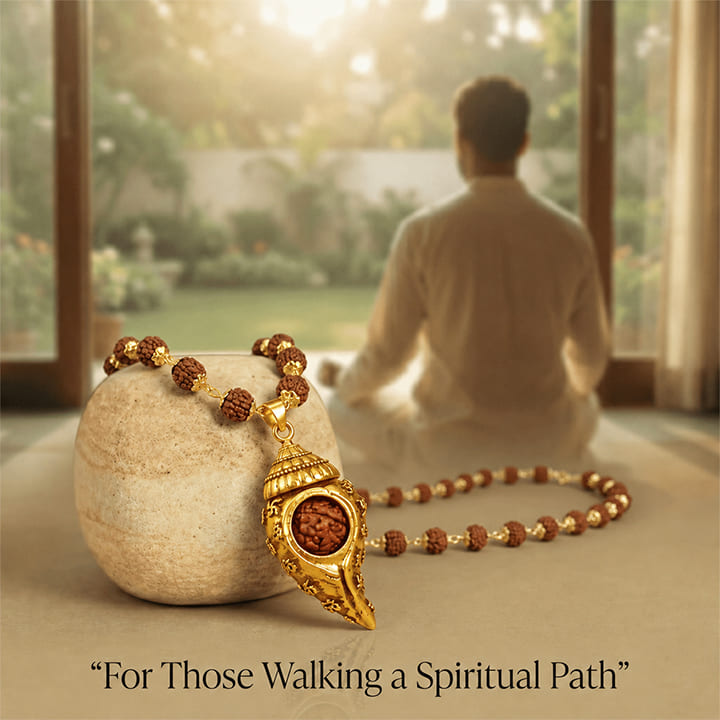 Gold Plated Shiv Shankh Rudraksha Mala