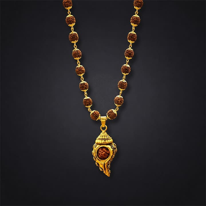 Gold Plated Shiv Shankh Rudraksha Mala