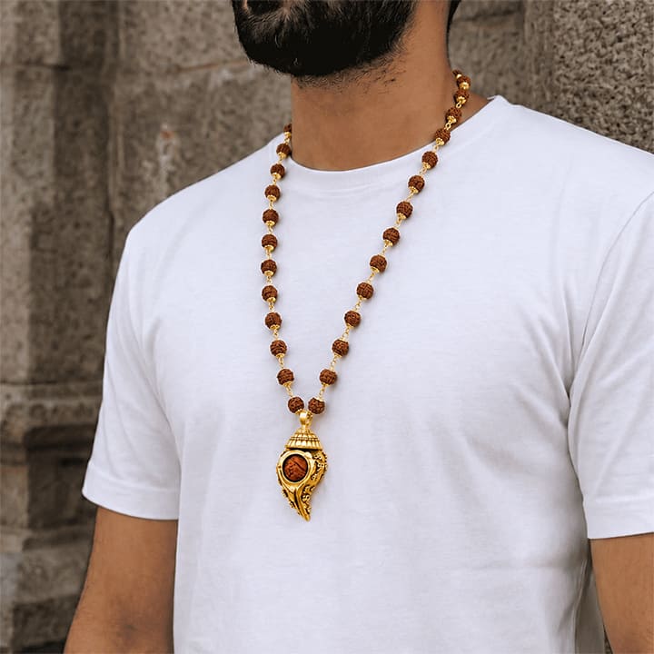 Gold Plated Shiv Shankh Rudraksha Mala