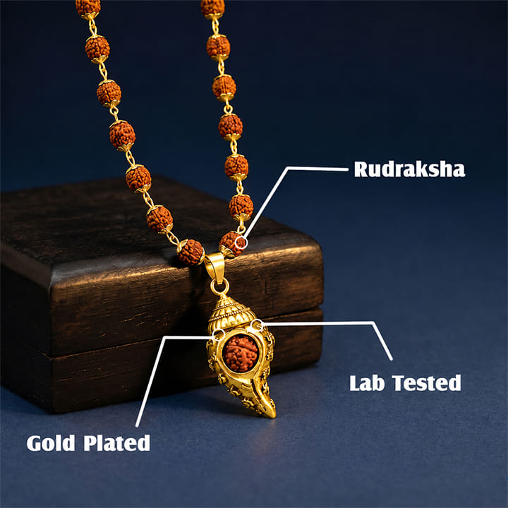 Gold Plated Shiv Shankh Rudraksha Mala