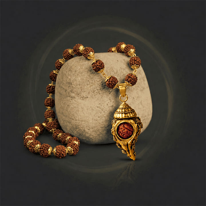 Gold Plated Shiv Shankh Rudraksha Mala
