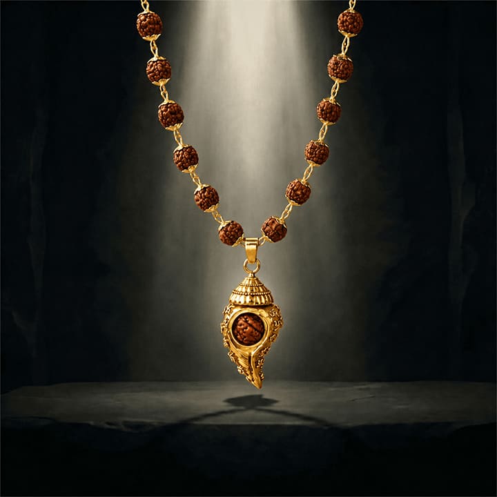 Gold Plated Shiv Shankh Rudraksha Mala