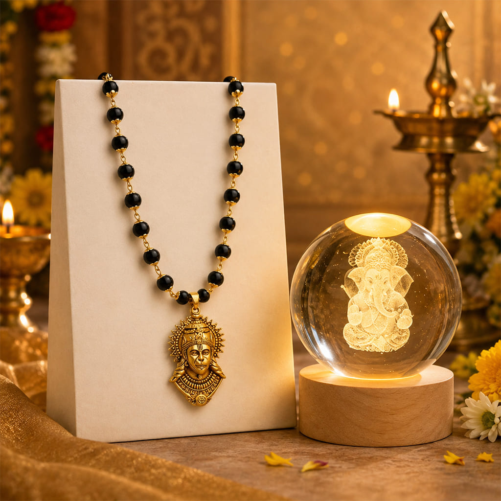 Gold Plated Bajrangbali Karungali Necklace with certified beads
