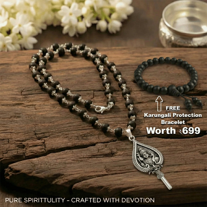 Lord Murugan Shastra Pendant with Original Karungali Malai