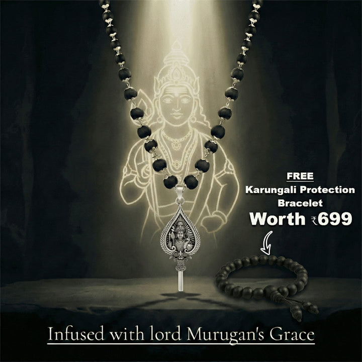 Lord Murugan Shastra Pendant with Original Karungali Malai