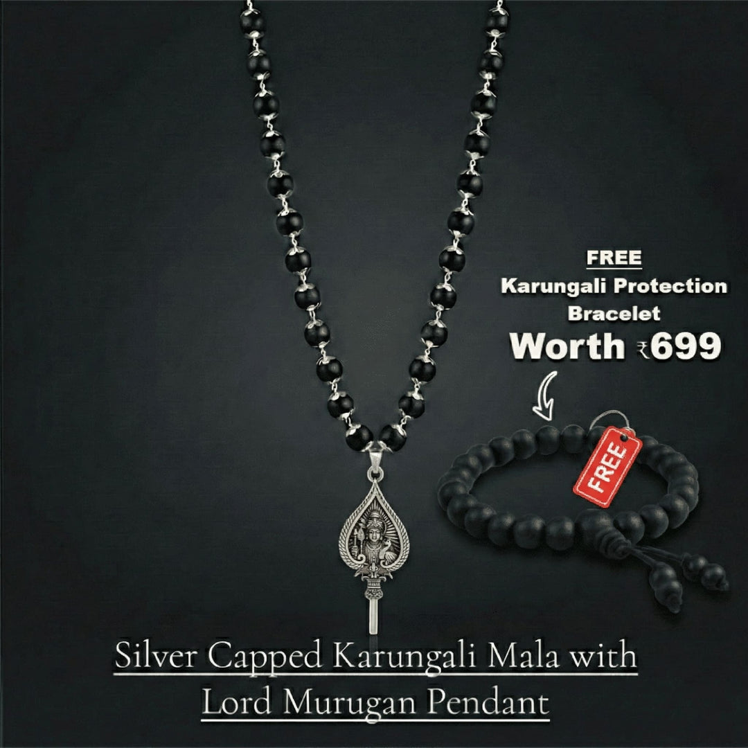 Lord Murugan Shastra Pendant with Original Karungali Malai