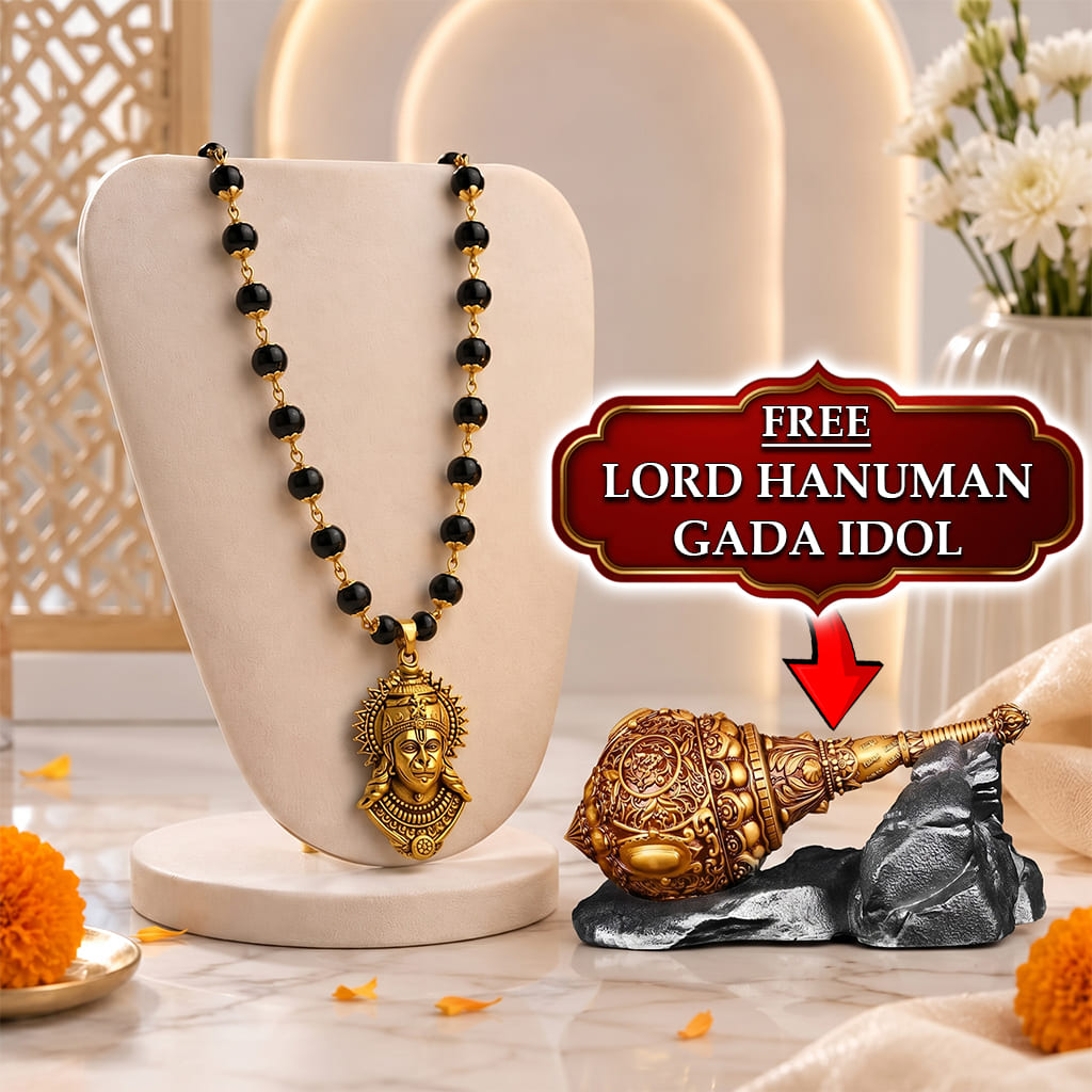 Gold Plated Bajrangbali Karungali Necklace with certified beads