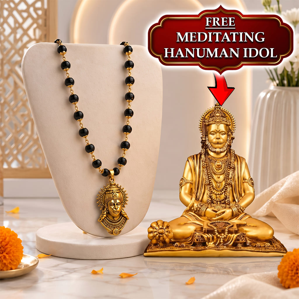 Gold Plated Bajrangbali Karungali Necklace with certified beads