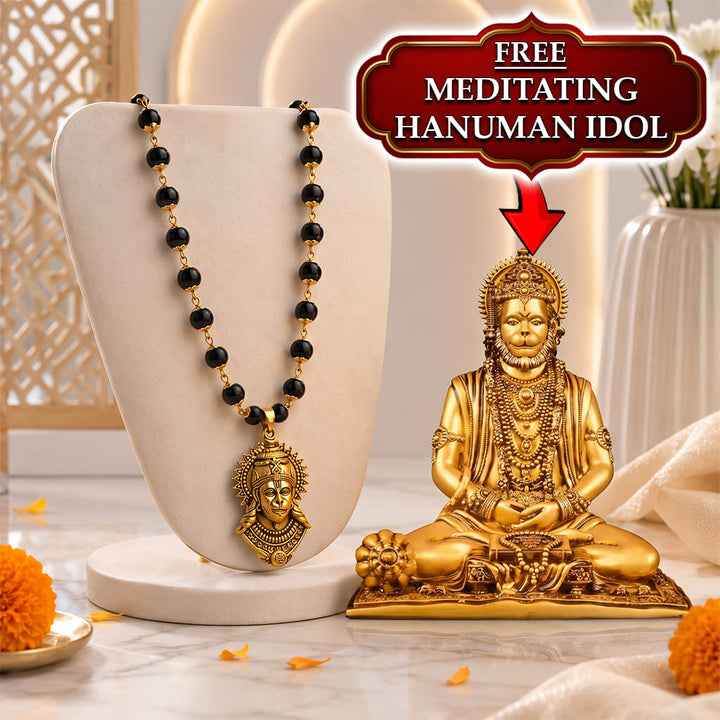 Gold Plated Bajrangbali Karungali Necklace with certified beads