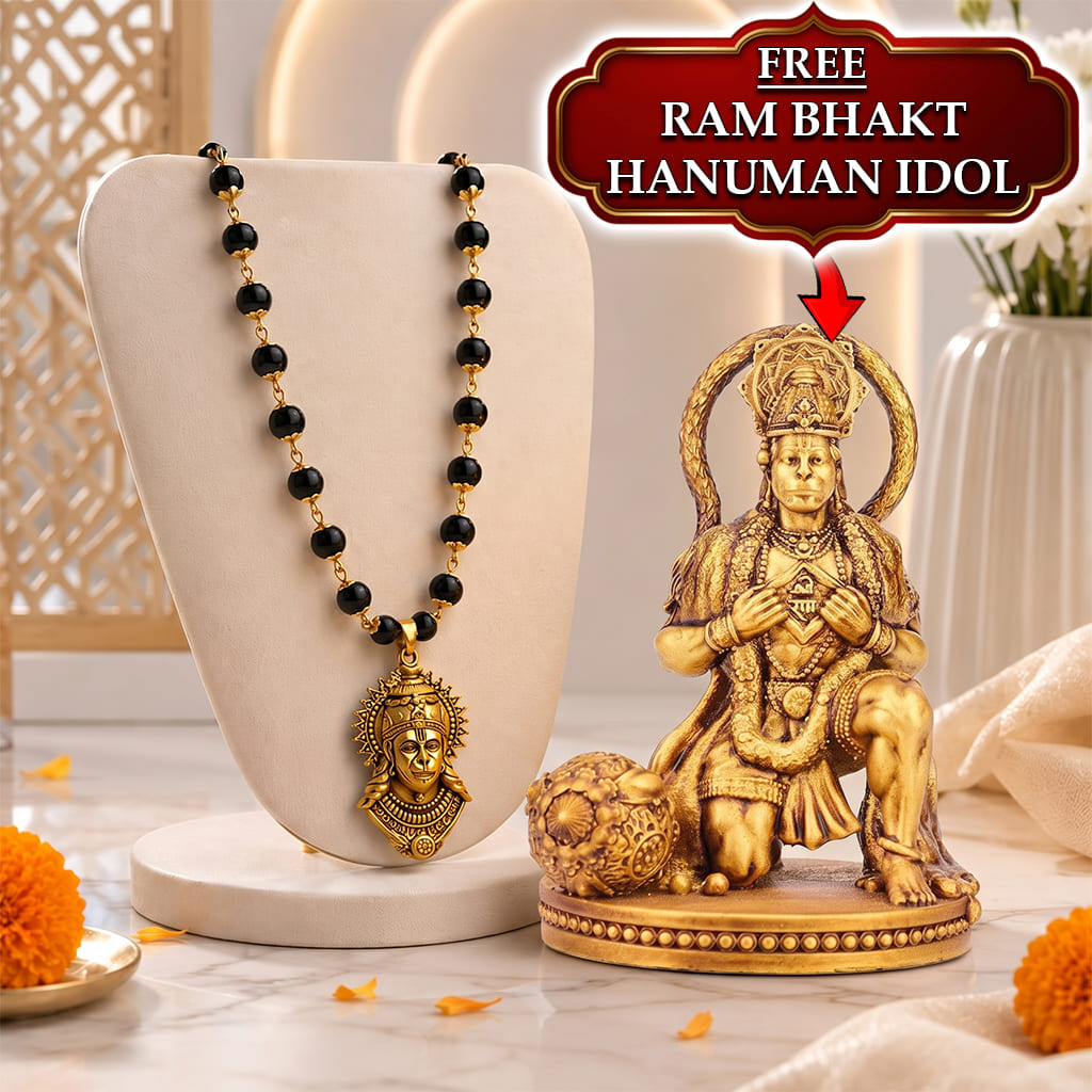 Gold Plated Bajrangbali Karungali Necklace with certified beads