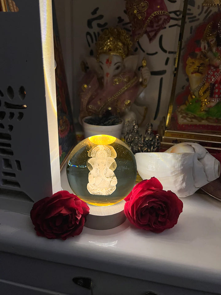 GAJANAN GANESH 3D CRYSTAL BALL LAMP BY MOKSHIMA (FREE 1 YEAR WARRANTY)