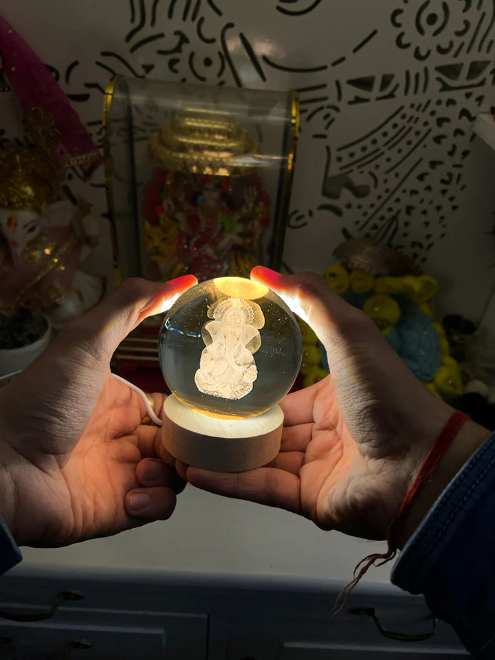 GAJANAN GANESH 3D CRYSTAL BALL LAMP BY MOKSHIMA (FREE 1 YEAR WARRANTY)