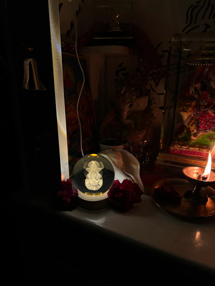 GAJANAN GANESH 3D CRYSTAL BALL LAMP BY MOKSHIMA (FREE 1 YEAR WARRANTY)