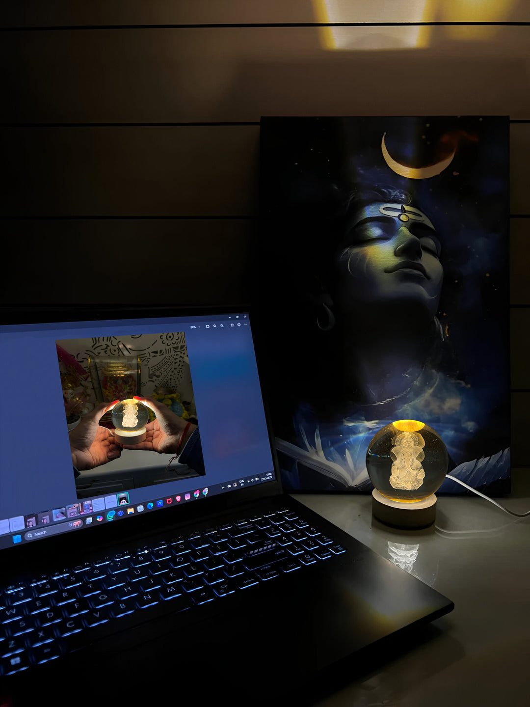 GAJANAN GANESH 3D CRYSTAL BALL LAMP BY MOKSHIMA (FREE 1 YEAR WARRANTY)